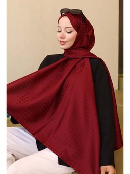 Desenli Jakarlı Bordo Şal