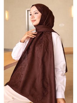 Desenli Jakarlı Kahverengi Şal