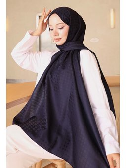 Desenli Jakarlı Lacivert Şal