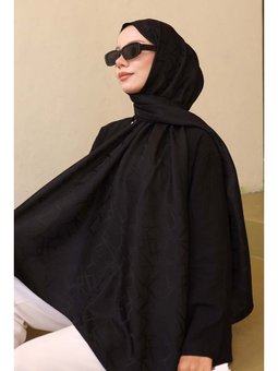 Desenli Jakarlı Siyah Şal