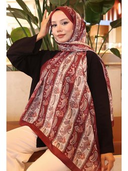 Etnik Desenli Bordo Şal