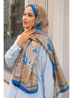 Etnik Desenli Pamuk Mavi Şal