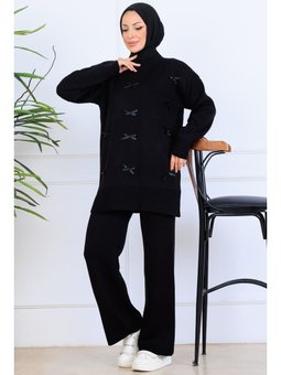Fiyonk Detaylı Triko Siyah Takım