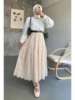 İncili Brode Krem Etek