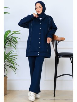 Kapüşonlu Düğmeli Scuba Lacivert Takım