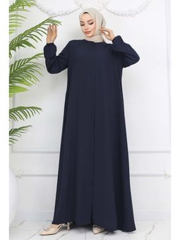 Kolları Lastikli Gizli Fermuarlı Lacivert Ferace