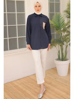 Nakış Detaylı Cepli Gömlek Lacivert