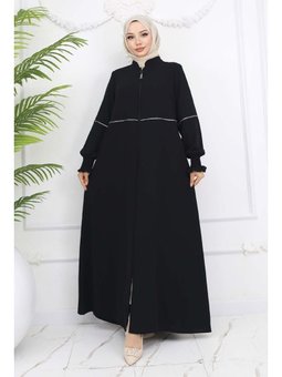Taş Detaylı Siyah Ferace