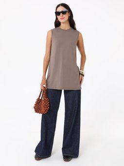 Bisiklet Yaka Kolsuz Vizon Tunik