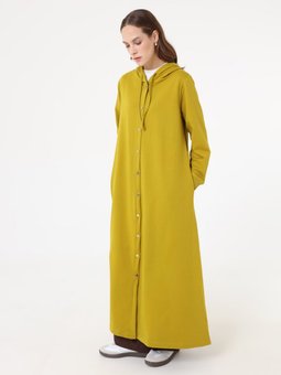 Kapüşon Detaylı Çıtçıtlı Spor Kap / Zeytin Yağı Pardesü