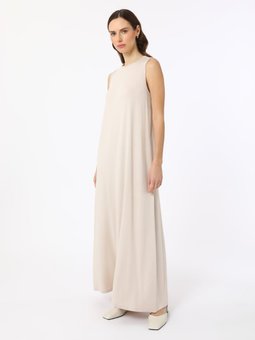 Viskon Kolsuz İçlik Bej Elbise