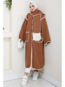 Arlin Atkılı Kaşe Uzun Açık Kahve Ceket