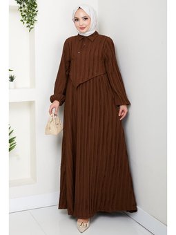 Çapraz Bağlamalı Bürümcük Kahve Elbise