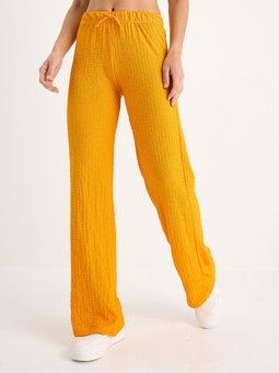 Beli Lastikli Bağlama Detaylı Rahat Kesim Yazlık Gofre Mango Pantolon