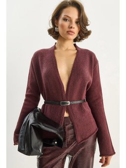 Kemer Detaylı Triko Bordo Hırka