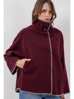 Bordo Nakışlı Kaşe Ceket