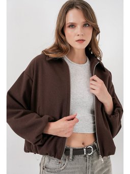 Büzgülü Oversize Kaşe Kahverengi Ceket