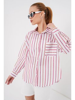 Çizgili Oversize Kırmızı Gömlek