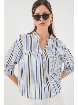 Çizgili Oversize Lacivert Bluz