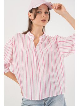 Çizgili Oversize Pudra Bluz