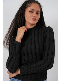 Dokulu Esnek Örme Siyah Bluz
