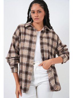 Ekose Desen Oversize Oduncu E. Kahve Gömlek