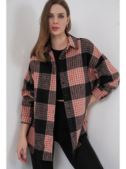 Ekose Desen Oversize Oduncu Gömlek A.pudra