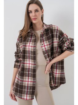 Ekose Desen Oversize Oduncu Vizon Gömlek