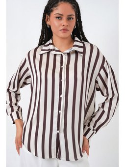 Hafif Dökümlü Saten M. Kahverengi Gömlek