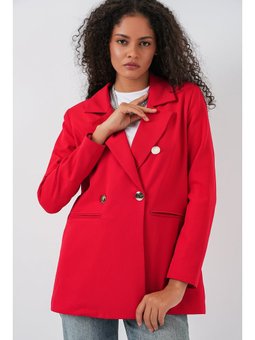 Kruvaze Yaka Blazer Kırmızı Ceket