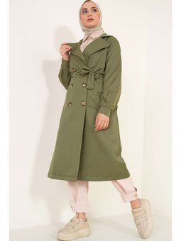 Kruvaze Yaka Haki Trençkot