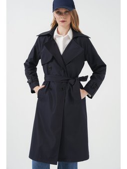 Kruvaze Yaka Lacivert Trençkot