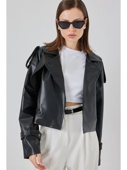 Oversize Deri Mont Siyah Ceket
