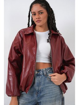 Oversize Suni Deri Kiremit Ceket