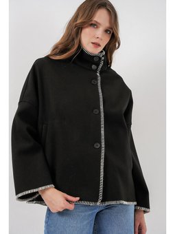 Siyah Nakışlı Kaşe Ceket