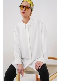 Uzun Beyaz Gömlek Tunik