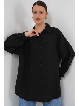Uzun Oversize Siyah Gömlek