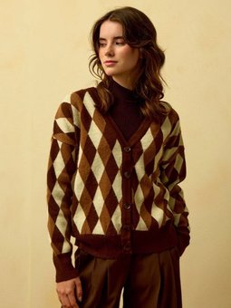 Baklava Desenli Triko Acı Kahve Hırka