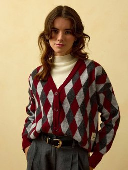 Baklava Desenli Triko Bordo Hırka