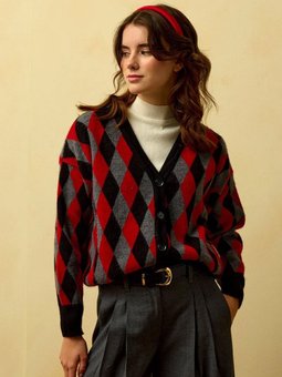 Baklava Desenli Triko Kırmızı Hırka