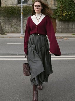 Çizgili Poliviskon Bohem Kat Antrasit Etek