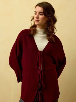 Fiyonklu Triko Bordo Ceket