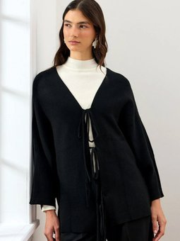 Fiyonklu Triko Siyah Ceket