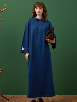 İplik Polo Yaka İndigo Elbise