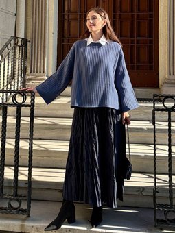 Kraşlı Bohem Lacivert Etek