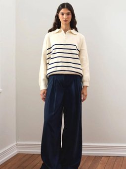 Pile Detay Palazzo Lacivert Pantolon