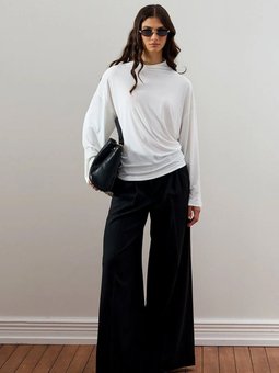 Pile Detay Palazzo Siyah Pantolon