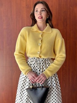 Polo Yaka Peluş Limon Sarısı Hırka