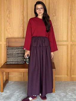 Pötikare Fırfır Detay Poliviskon Bordo Etek