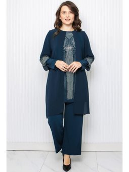 Taş Baskı Detaylı İkili Takım Lacivert